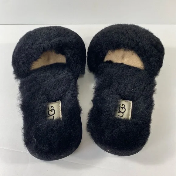 UGG Fluff Slide II Sheepskin Black Slide Slipper - Picture 3 of 11